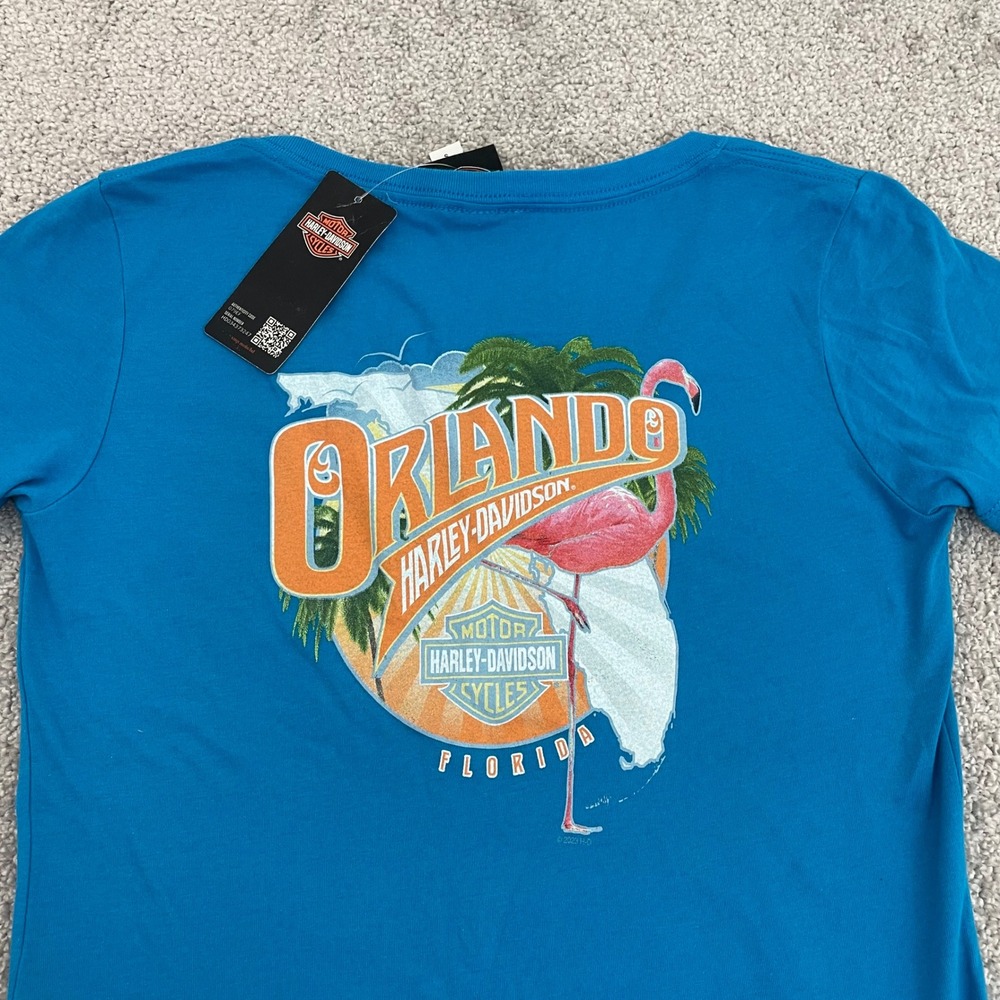 Harley Davidson T Shirt Womens Small Biker Orlando Florida Flamingo Palm Trees